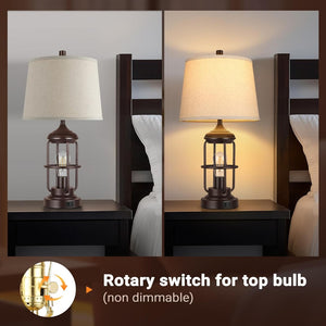 English Elm Table Lamp Set Of 2 With Usb Ports & Touch Control - Rustic 3-Way Dimmable Nightstand Lamps For Home W3355P323240-GIGA