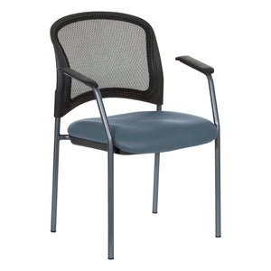 OSP Home Furnishings Progrid Mesh Back Stackable Chair with Titanium Frame for Conference Rooms Blue 86710R-R105