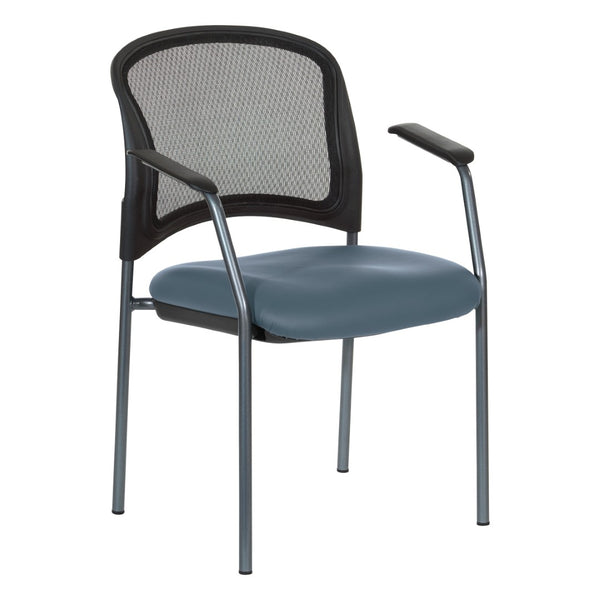 OSP Home Furnishings Progrid Mesh Back Stackable Chair with Titanium Frame for Conference Rooms Blue 86710R-R105
