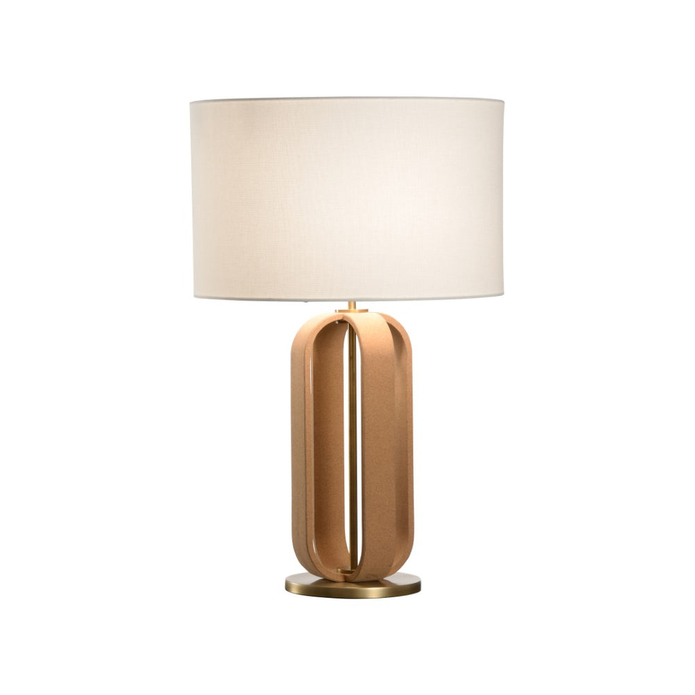 Wildwood Ovalay Natural Cork Table Lamp With Vintage Brass Accents And Off-White Linen Shade For Ambient Light 61400