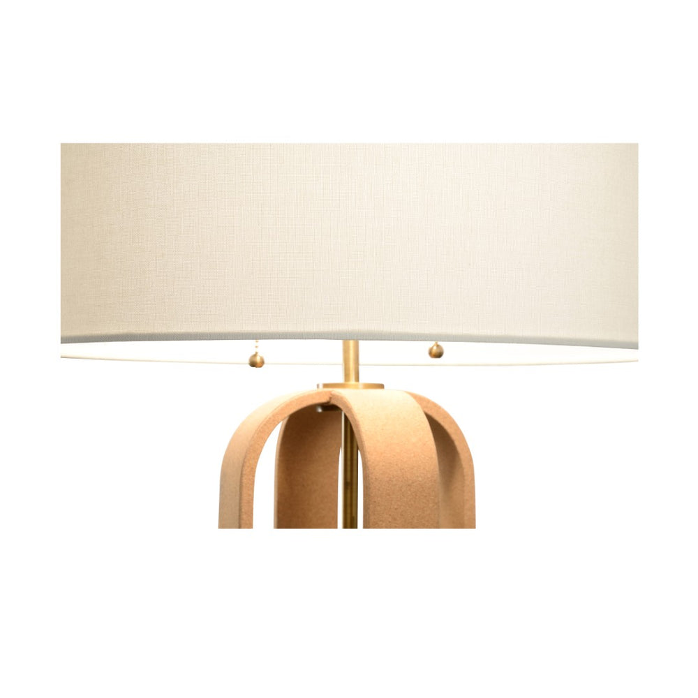 Wildwood Ovalay Natural Cork Table Lamp With Vintage Brass Accents And Off-White Linen Shade For Ambient Light 61400