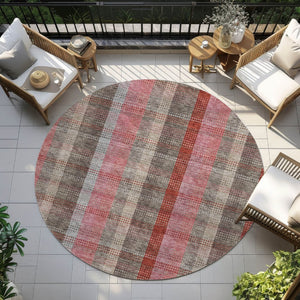 HomeRoots 5' Classic Plaid Washable Area Rug for Indoor and Outdoor Use - Durable, Stylish, Easy Care Design 8' Round 614001