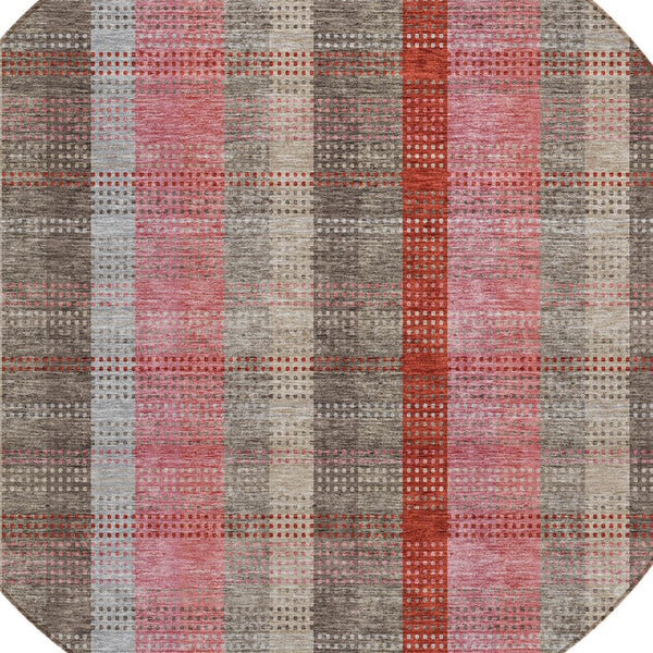 HomeRoots 5' Classic Plaid Washable Area Rug for Indoor and Outdoor Use - Durable, Stylish, Easy Care Design 8' Round 614001