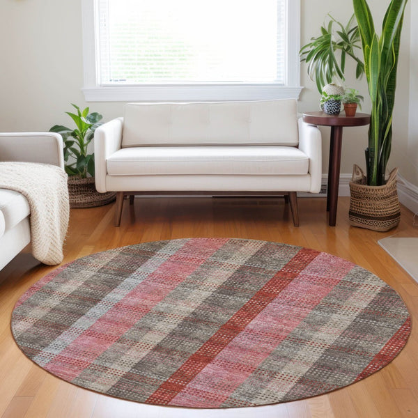 HomeRoots 5' Classic Plaid Washable Area Rug for Indoor and Outdoor Use - Durable, Stylish, Easy Care Design 8' Round 614001