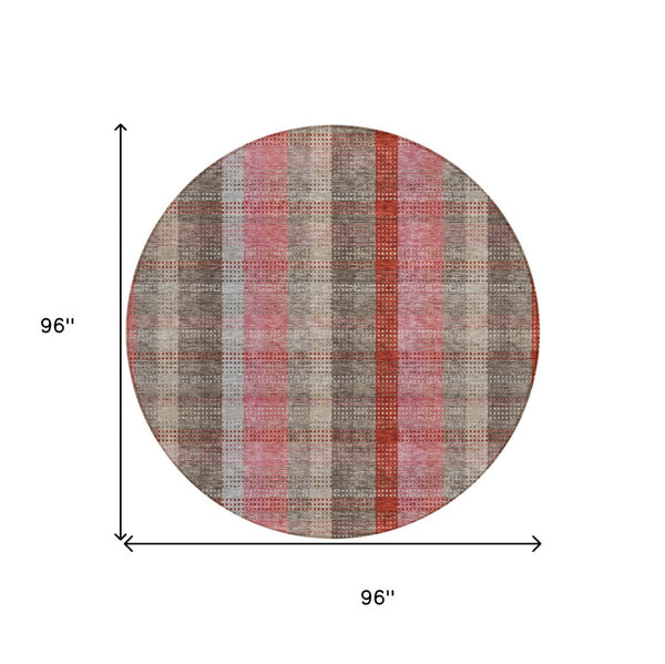 HomeRoots 5' Classic Plaid Washable Area Rug for Indoor and Outdoor Use - Durable, Stylish, Easy Care Design 8' Round 614001