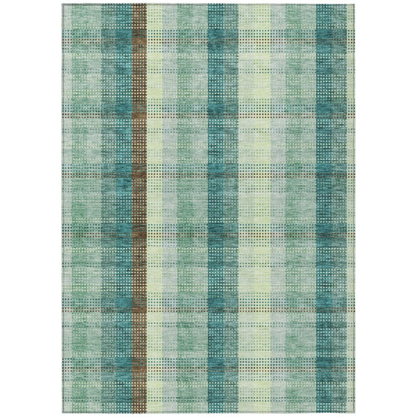 HomeRoots 5' Sage Mint Green and Teal Blue Plaid Washable Area Rug for Indoor and Outdoor Durability and Style 5' X 8' 614006