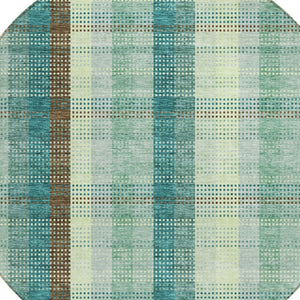 HomeRoots 5' Sage Mint Green and Teal Blue Plaid Washable Area Rug for Indoor and Outdoor Durability and Style 8' Round 614007