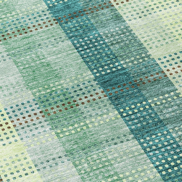HomeRoots 5' Sage Mint Green and Teal Blue Plaid Washable Area Rug for Indoor and Outdoor Durability and Style 8' Round 614007