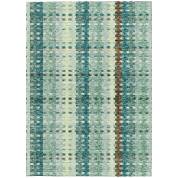 HomeRoots 5' Sage Mint Green and Teal Blue Plaid Washable Area Rug for Indoor and Outdoor Durability and Style 8' X 10' 614008