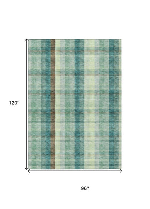 HomeRoots 5' Sage Mint Green and Teal Blue Plaid Washable Area Rug for Indoor and Outdoor Durability and Style 8' X 10' 614008