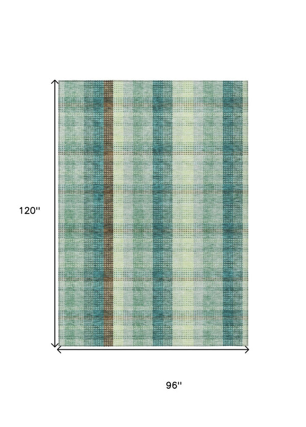 HomeRoots 5' Sage Mint Green and Teal Blue Plaid Washable Area Rug for Indoor and Outdoor Durability and Style 8' X 10' 614008