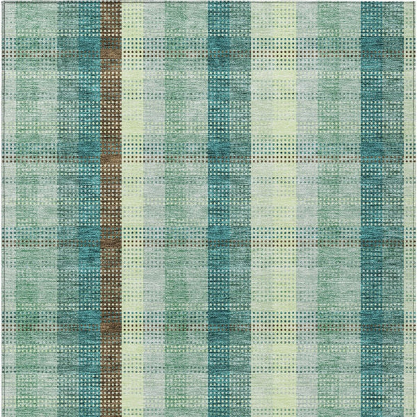 HomeRoots 5' Sage Mint Green and Teal Blue Plaid Washable Area Rug for Indoor and Outdoor Durability and Style 9' X 12' 614009