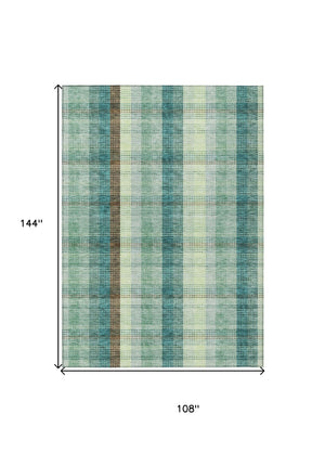 HomeRoots 5' Sage Mint Green and Teal Blue Plaid Washable Area Rug for Indoor and Outdoor Durability and Style 9' X 12' 614009