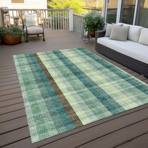 HomeRoots 5' Sage Mint Green and Teal Blue Plaid Washable Area Rug for Indoor and Outdoor Durability and Style 9' X 12' 614009
