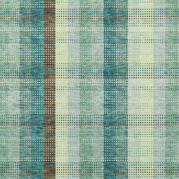 HomeRoots 5' Sage Mint Green and Teal Blue Plaid Washable Area Rug for Indoor and Outdoor Durability and Style 9' X 12' 614009