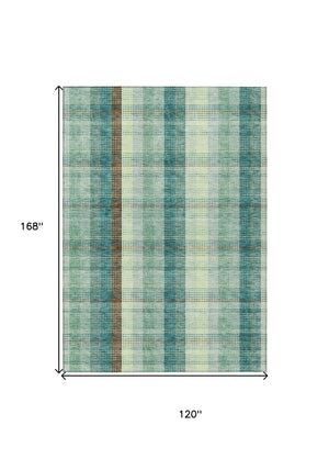 HomeRoots 5' Sage Mint Green and Teal Blue Plaid Washable Area Rug for Indoor and Outdoor Durability and Style 10' X 14' 614010