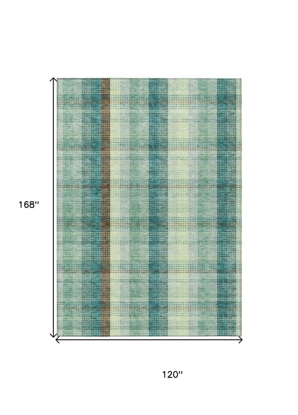 HomeRoots 5' Sage Mint Green and Teal Blue Plaid Washable Area Rug for Indoor and Outdoor Durability and Style 10' X 14' 614010