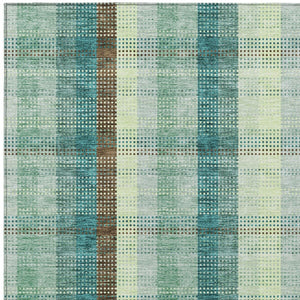 HomeRoots 5' Sage Mint Green and Teal Blue Plaid Washable Area Rug for Indoor and Outdoor Durability and Style 10' X 14' 614010