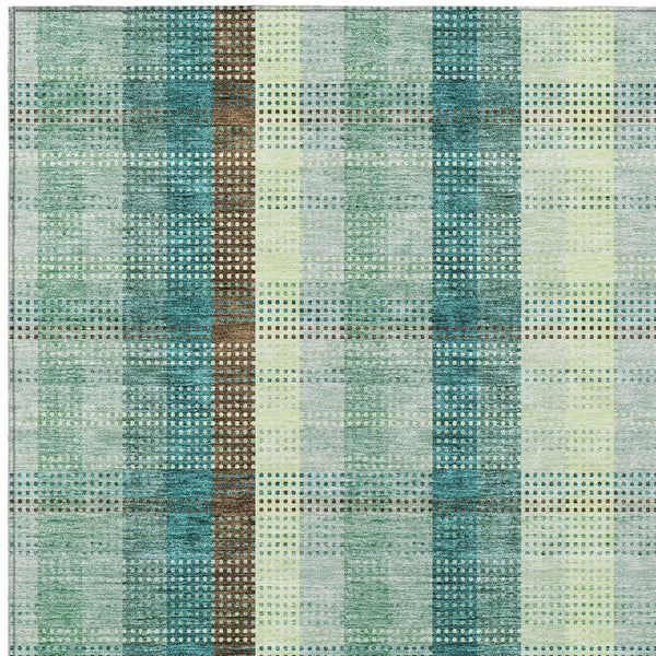 HomeRoots 5' Sage Mint Green and Teal Blue Plaid Washable Area Rug for Indoor and Outdoor Durability and Style 10' X 14' 614010