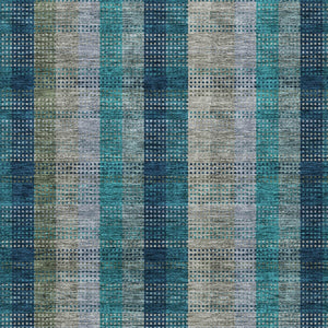 HomeRoots 5' Timeless Plaid Indoor Outdoor Area Rug in Teal, Navy, and Olive - Washable, Durable, Perfect Fit! 5' X 8' 614018
