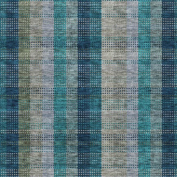 HomeRoots 5' Timeless Plaid Indoor Outdoor Area Rug in Teal, Navy, and Olive - Washable, Durable, Perfect Fit! 5' X 8' 614018