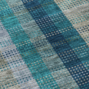 HomeRoots 5' Timeless Plaid Indoor Outdoor Area Rug in Teal, Navy, and Olive - Washable, Durable, Perfect Fit! 8' Round 614019