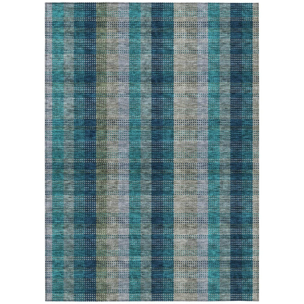 HomeRoots 5' Timeless Plaid Indoor Outdoor Area Rug in Teal, Navy, and Olive - Washable, Durable, Perfect Fit! 9' X 12' 614021