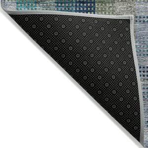 HomeRoots 5' Timeless Plaid Indoor Outdoor Area Rug in Teal, Navy, and Olive - Washable, Durable, Perfect Fit! 9' X 12' 614021