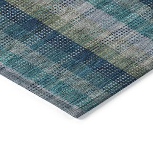 HomeRoots 5' Timeless Plaid Indoor Outdoor Area Rug in Teal, Navy, and Olive - Washable, Durable, Perfect Fit! 9' X 12' 614021