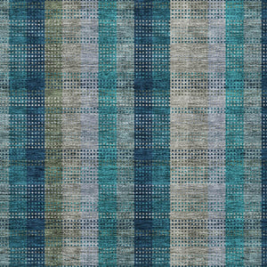 HomeRoots 5' Timeless Plaid Indoor Outdoor Area Rug in Teal, Navy, and Olive - Washable, Durable, Perfect Fit! 9' X 12' 614021