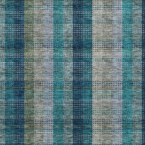 HomeRoots 5' Timeless Plaid Indoor Outdoor Area Rug in Teal, Navy, and Olive - Washable, Durable, Perfect Fit! 9' X 12' 614021