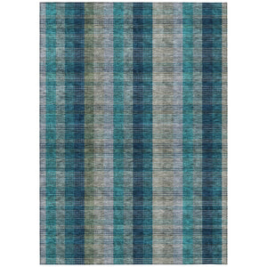 HomeRoots 5' Timeless Plaid Indoor Outdoor Area Rug in Teal, Navy, and Olive - Washable, Durable, Perfect Fit! 10' X 14' 614022