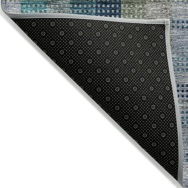 HomeRoots 5' Timeless Plaid Indoor Outdoor Area Rug in Teal, Navy, and Olive - Washable, Durable, Perfect Fit! 10' X 14' 614022