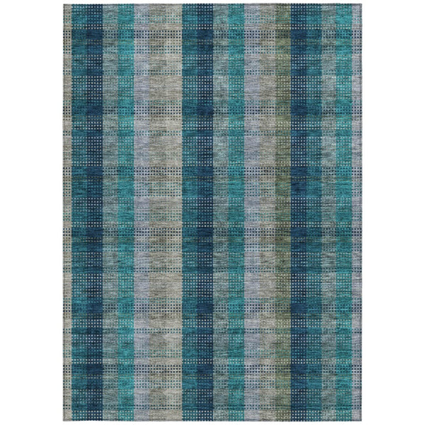 HomeRoots 5' Timeless Plaid Indoor Outdoor Area Rug in Teal, Navy, and Olive - Washable, Durable, Perfect Fit! 10' X 14' 614022