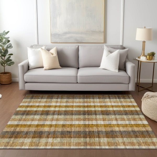 HomeRoots 5' Classic Plaid Rug in Wheat, Ivory & Brown – Durable, Washable Area Rug for Indoor & Outdoor Use 5' X 8' 614024