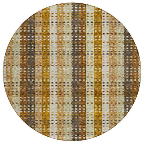 HomeRoots 5' Classic Plaid Rug in Wheat, Ivory & Brown – Durable, Washable Area Rug for Indoor & Outdoor Use 8' Round 614025