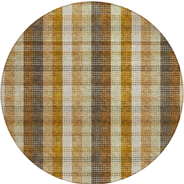HomeRoots 5' Classic Plaid Rug in Wheat, Ivory & Brown – Durable, Washable Area Rug for Indoor & Outdoor Use 8' Round 614025