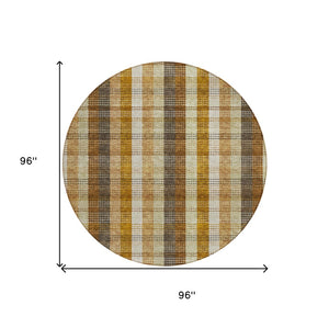 HomeRoots 5' Classic Plaid Rug in Wheat, Ivory & Brown – Durable, Washable Area Rug for Indoor & Outdoor Use 8' Round 614025