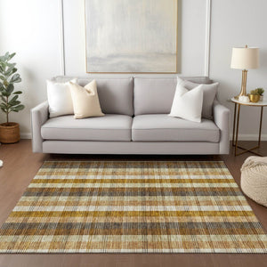 HomeRoots 5' Classic Plaid Rug in Wheat, Ivory & Brown – Durable, Washable Area Rug for Indoor & Outdoor Use 8' X 10' 614026