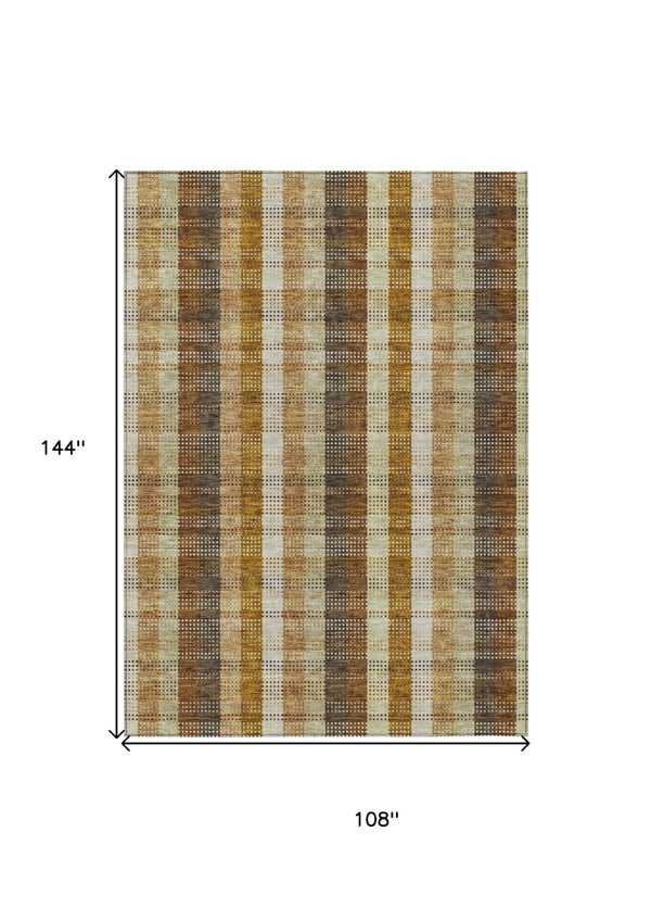 HomeRoots 9' X 12' Wheat Plaid Indoor Outdoor Area Rug - Stain-Resistant, Washable, Durable & Stylish Design 614027
