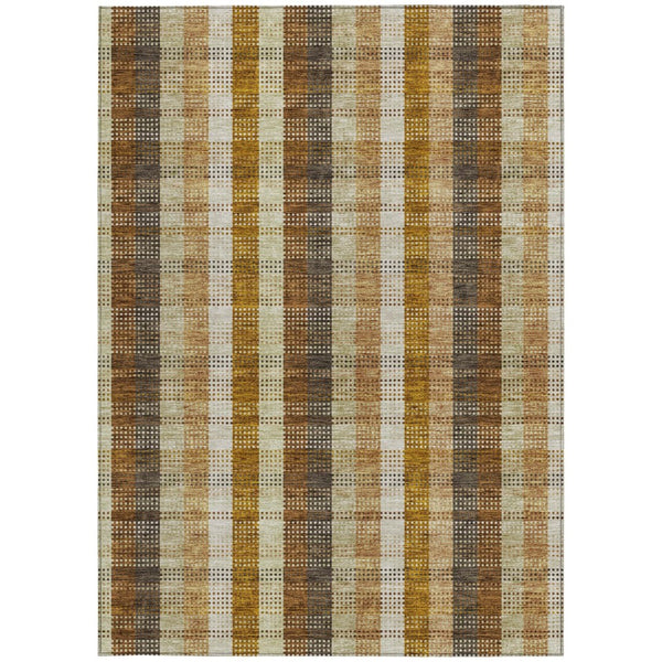 HomeRoots 9' X 12' Wheat Plaid Indoor Outdoor Area Rug - Stain-Resistant, Washable, Durable & Stylish Design 614027