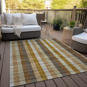 HomeRoots 9' X 12' Wheat Plaid Indoor Outdoor Area Rug - Stain-Resistant, Washable, Durable & Stylish Design 614027