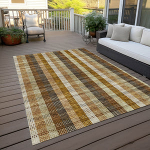 HomeRoots 5' Classic Plaid Rug in Wheat, Ivory & Brown – Durable, Washable Area Rug for Indoor & Outdoor Use 10' X 14' 614028