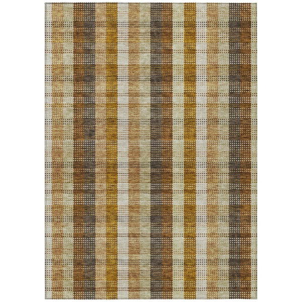 HomeRoots 5' Classic Plaid Rug in Wheat, Ivory & Brown – Durable, Washable Area Rug for Indoor & Outdoor Use 10' X 14' 614028