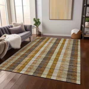 HomeRoots 5' Classic Plaid Rug in Wheat, Ivory & Brown – Durable, Washable Area Rug for Indoor & Outdoor Use 10' X 14' 614028