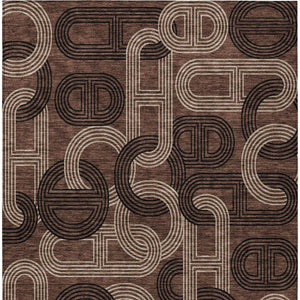 HomeRoots 5' Modern Geometric Chocolate Beige Washable Area Rug for Stylish Indoor and Outdoor Spaces 5' X 8' 614036