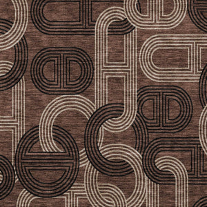 HomeRoots 5' Modern Geometric Chocolate Beige Washable Area Rug for Stylish Indoor and Outdoor Spaces 5' X 8' 614036