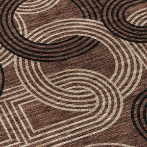 HomeRoots 5' Modern Geometric Chocolate Beige Washable Area Rug for Stylish Indoor and Outdoor Spaces 8' Round 614037