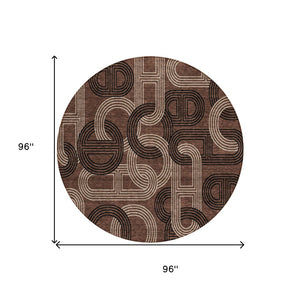 HomeRoots 5' Modern Geometric Chocolate Beige Washable Area Rug for Stylish Indoor and Outdoor Spaces 8' Round 614037