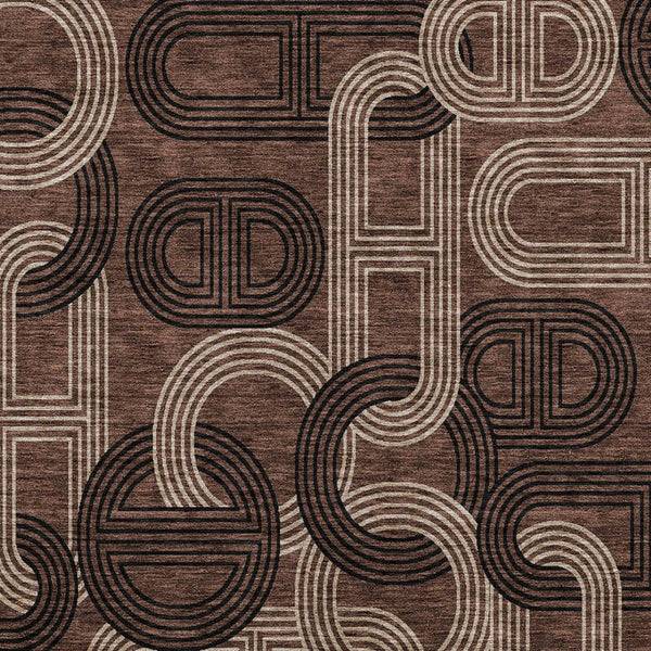 HomeRoots 5' Modern Geometric Chocolate Beige Washable Area Rug for Stylish Indoor and Outdoor Spaces 8' X 10' 614038